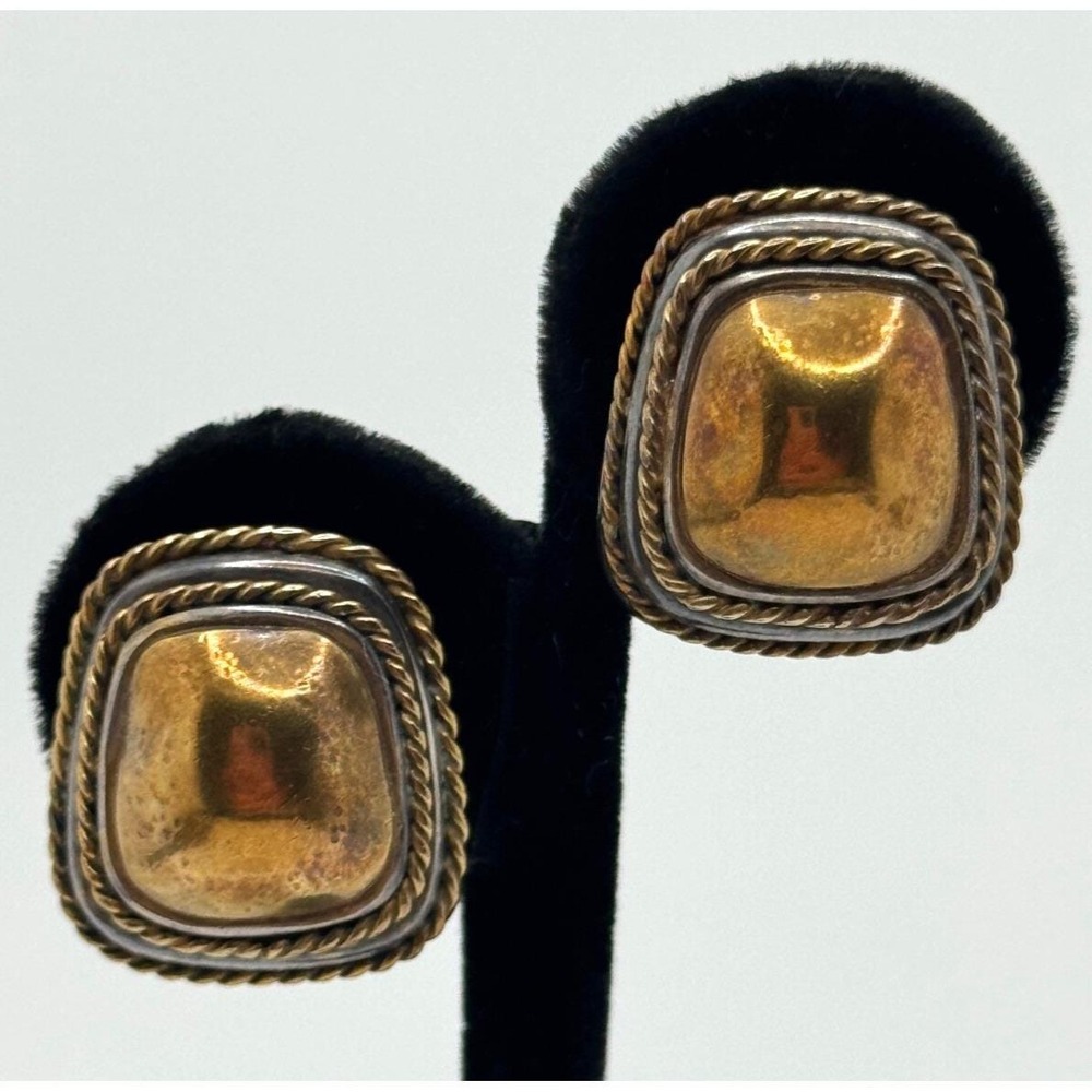 Steve Vaubel Sterling Silver Gold Tone‎ Clip On Earrings Rope Edge 2001